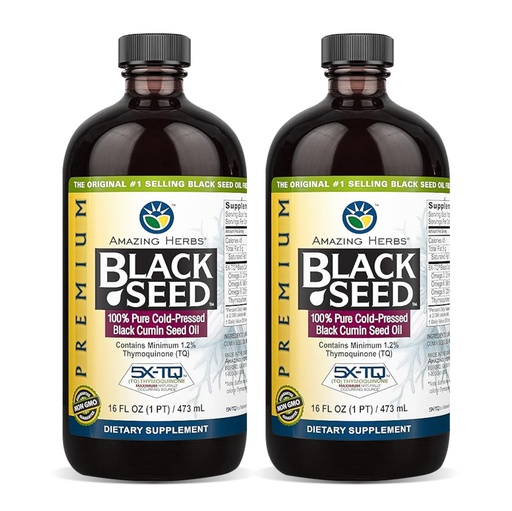 [BRSWG2QHA5YG2EI3] Amazing Herbs Premium Black Seed Oil - Gluten Free, Non GMO, Cold Pressed Nigella Sativa Aids in Digestive Health, Immune Support, Brain Function - 16 Fl Oz (Pack of 2)
