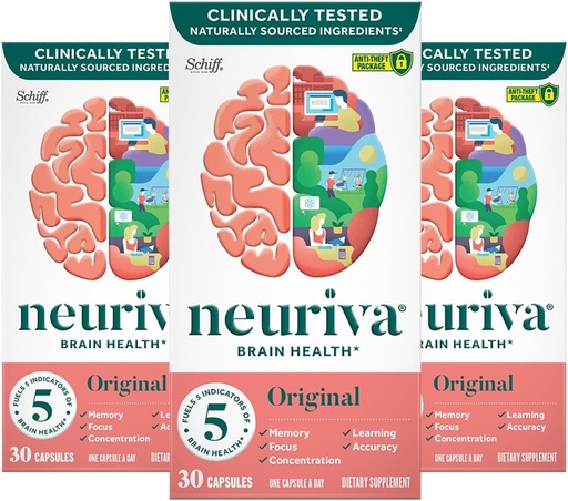 [BRSWGAY6AEHBAHTL] NEURIVA Original Brain Supplement for Memory, Focus & Concentration + Learning & Accuracy with Clinically Tested Nootropics Phosphatidylserine and Neurofactor, Caffeine Free, 30 קפסולות (3 Pack)