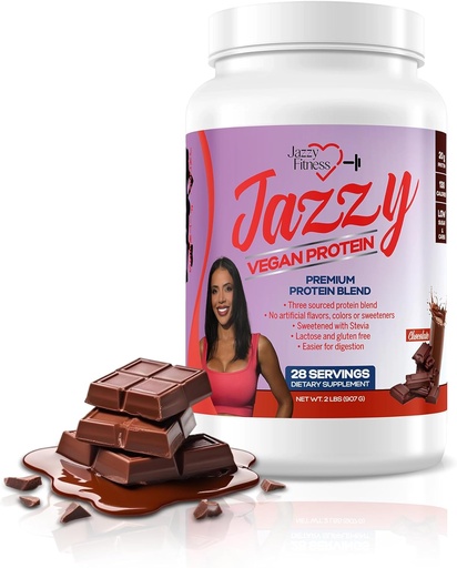 [BRSRAZAHPMPQKET4] Jazz Vegan Protein Powder for Women (907 gm) Chocolate Protein Powder, Lactose " Gluten Free Protein Blend, Plant Based, Nutrition for Energy Boost (28 Servings) حلو مع ستيفيا