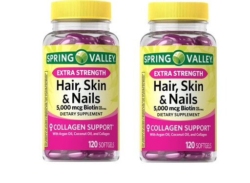 [BRSRMYA2OUNAMDQ6] Anexa Spring Valley Extra Strength Biotin Hair, Skin & Nails Dietary Supplement, 5,000 mcg, 120 Count (Pack of 2), 240 Count (Pack of 1)