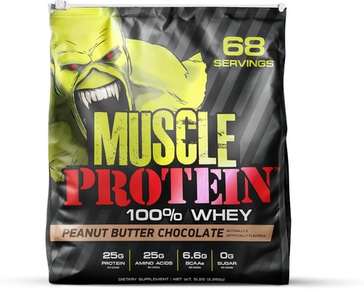 [BRSWYAQKAFYGM3DA] CO CarlosSAL LABS Muscle Protein WheyPowder [5 lbs/Pck of 1] Filterd, 25g Pur Protein, 6. 66g BCAAs (Pating Mayary Vary) (Pack of 1), Pean butter Chocola)