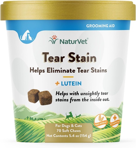 [BRSWIHQBDIHQYAY5] NaturVet – Tear Stain Plus Lutein – Eliminates Unsightly Tear Stains – Enhanced with Cranberry Extract, Marshmallow Root & Oregon Grape Root – for Dogs & Cats – 70 Soft Chews