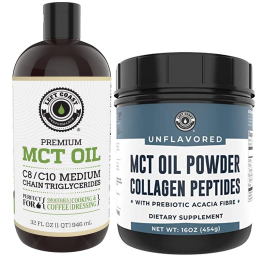 [BRSRMZ33BB5BMFLZ] Left Coast Performance 32oz Premium MCT Oil and 16oz Unflavored MCT + Collagen Powder