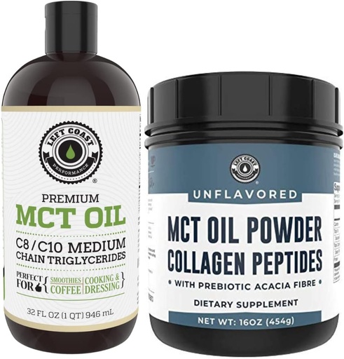 [BRSRMZ33BB5BMFLZ] Left Coast Performance 32oz Premium MCT Oil and 16oz Unflavored MCT + Collagen Powder