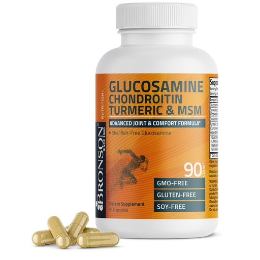 [BRSRMBAOBAIWECDG] Bronson Glucosamine Chondroitin Turmeric & MSM Advanced Joint & Cartilage Formula, Supports Healthy Joints, Mobility & Cartilage - Non-GMO, 90 Capsules