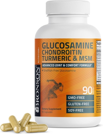 [BRSRMBAOBAIWECDG] Bronson Glucosamine Chondroitin Turmeric & MSM Trích dẫn Công thức & Cartileage, Hỗ trợ Liên kết lành mạnh, Mobency & Carilage - Non-GM, 90 Capsules