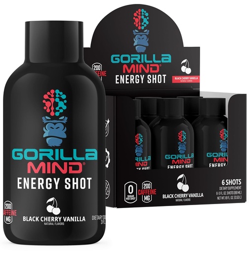 [BRSROCAOBYBAEA3J] Gorilla Mind Energy Shots (Pack of 6) - Enhanced Focus & Energy, Sugar-Free, Fast-Acting, Potent Formula with Vitamins & Natural Extracts (Black Cherry Vanilla)