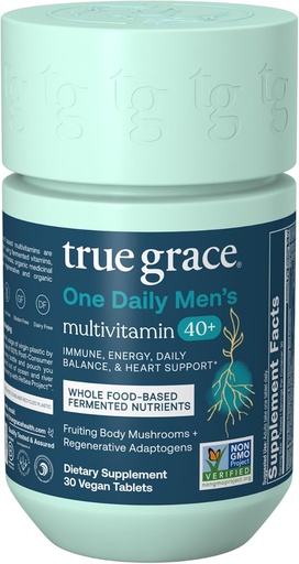 [BRSW2AYOCQMBMCYY] True Grace Men's 40+ One Daily Multivitamin Fermented Minerals, Organic Adaptogens & Mushrooms Whole Body Balance Immune, Endurance, Bone & Heart Support Supplement - Non-GMO - 30 Vegan Tablets