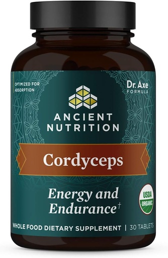 [BRSWYAY6OQHQ4G3L] Ancient Nutrition Organic Cordyceps Tablets, Made with Ashwagandha, Supports Energy and Endurance, Gluten Free, Vegan, Paleo and Keto Friendly, 30 Count