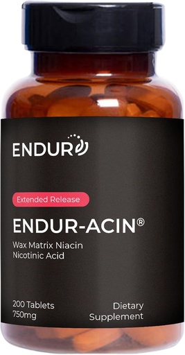 [BRSWKZT3CQDBMELC] ENDUR-ACIN Niasiini, Heart Health & Health Cholerol Balance Supplement, Advanded Release for Optimal Imeytyminen, Gluteeniton, 750 mg (200 tablettia)