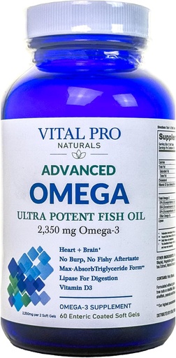 [BRSRO2QCCBYG2EQZ] Vital Pro Naturals - Advanced Omega Wild Caught Norwegian Fish Oil with 2350mg of High Potency Omega 3 Fatty Acid Supplements EPA DHA and DPA for Brain and Heart 60 Softgels (Packaging May Vary)