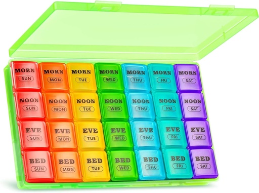 [BRSROAQBBEBRS2YY] XL Large Weekly Pill Organizer 4 Times a Day, 7-Day Pill Boxes and Organizer AM PM, Big Compartments Pill Case, Monthly Medication Organizer 28 Days Dispenser for Fish Oils