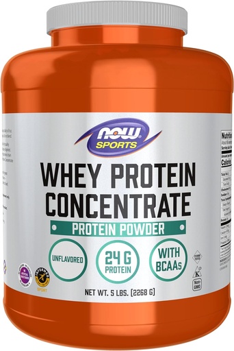 [BRSWIGIQBACQK2LC] NOW Foods Sports Nutrition, Whey Protein Konzentrat, 24 G Mit BCAAs, Unflavored Powder, 5-Pound