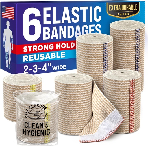 [BRSW22Y2OYFBEYD2] Avvolto elastico ad alta efficienza - 6 Pack (2x2in, 2x3in, 2x4in) - Avvolto a fascia di compressione per piedi, caviglie, polso e ginocchio