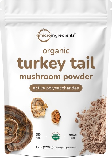 [BRSWGAT3AEPBO3QV] Organic Turkey Tail Mushroom Powder (50:1 Extract), 8 Ounce | Freeze Dried with Active Polysaccharides, Supports Immune Response & Cellular Level, Pet Friendly
