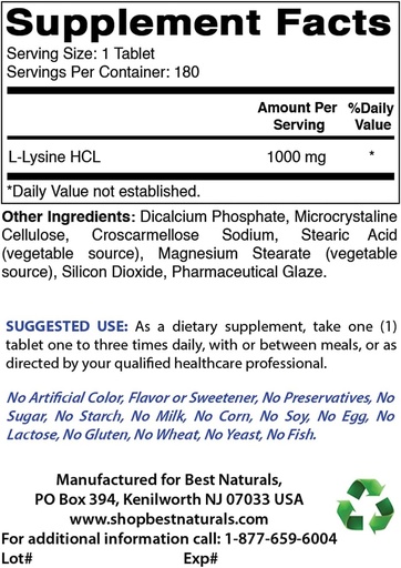 [BRSRMBD5AR4G2EY3] Best Naturals L-Lysine 1000mg & Vitamin C 1000 mg