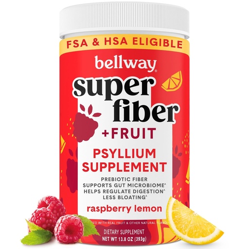 [BRSWYGT7CANBA2T5] Bellway Super Fiber Powder + Fruit, Sugar Free Organic Psyllium Husk Powder Fiber Supplement for Regularity, Bloating Relief & Digestive Health, Plant-Based, Raspberry Lemon (50 Servings)