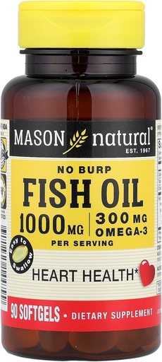 [BRSWIY32B55A23Q3] Fiskeolie 1000 Mg Ingen Burp Softgel, Af Mason Vitaminer - 90 Ea