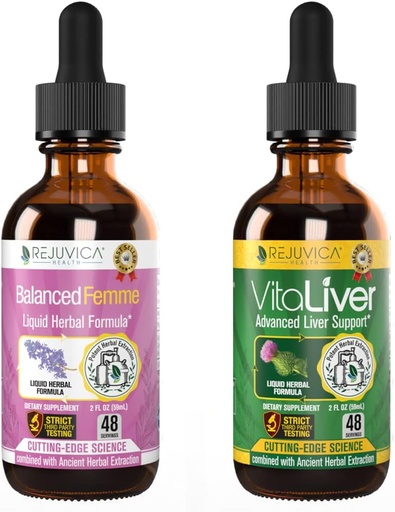 [BRSRMCAYCEAR6DTP] Rejuvica Health Balanced Femme + VitaLiver - Support Female Balance + Liver Support- Liquid Delivery for Better Absorption - Milk Thistle, Dong Quai, Artichoke, Maca, Dandelion & More!