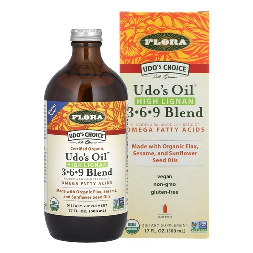 [BRSWGA3RC4FAAHLX] FloraHealth Udo's Oil High Lignan 3•6•9 Blend, 2:1:1, 17 fl. oz. Glass | Cold-Pressed Formula, Non-GMO, Organic & Vegan, Keep Chilled