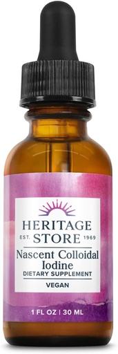 [BRSWIA37BQPAE23I] Heritage Store Nascent Colloidal Iodine Drops 246mcg, Liquid Iodine Supplement for Healthy Thyroid Support,* con Nascent Iodine de Atlantic Kelp, Bioavailable, Vegan, Aprox. 480 Serviciones, 1oz