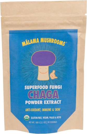 [BRSROAQHAUCGCAA7] Chaga Extract Powder by Malama, Organic Fruiting Body Chaga Mushroom Powder, Superfood Adaptogenic, Supports Immune System, Skin Health, and Fatigue, 100 Servings