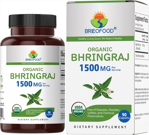 [BRSRMZDQBEOWCE3F] Brieofood Organic Bhringraj 1500mg, 45 Servings, Vegetarian, Gluten Free, 90 Vegetarian Tablets