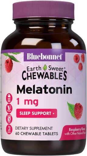 [BRSWKEYEAIDB4DLG] Bluebonnet Nutrition EarthSweet Melatonin 1 mg Fast-Acting Quick Dissolve Nighttime Relaxation & Restful Sleep Support - Sleep Aid - Gluten-Free, Vegan - Flavor - Chewable Tablets Raspberry