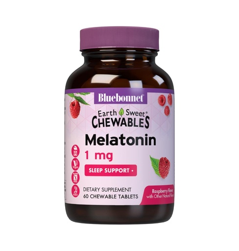 [BRSWKEYEAIDB4DLG] Bluebonnet Nutrition EarthSweet Melatonin 1 mg Fast-Acting Quick Dissolve Nighttime Relaxation & Restful Sleep Support - Sleep Aid - Gluten-Free, Vegan - Flavor - Chewable Tablets Raspberry