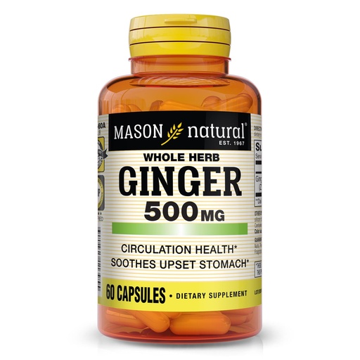 [BRSWIZT2OIBGGGA5] MASON NATURAL Whole Herb Ginger 500 mg, 2 Month Supply, Natural Herbal Supplement, 60 Capsules