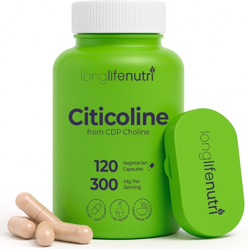 [BRSWGZLRC4OROFI3] LongLifeNutri Citicoline (CDP-Choline) 300 mg, 120 Vegetarian Capsules, 4-Month Supply, GMP Certified, Made in USA