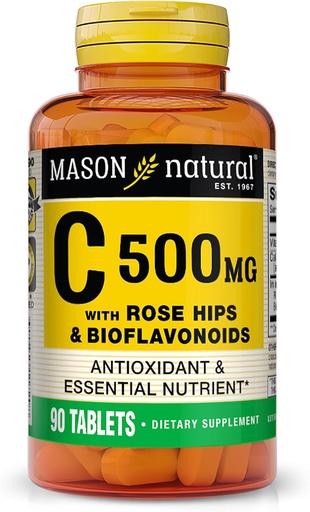 [BRSWI2QPAABWYADU] MASON NATURAL Vitamin C 500 mg, with Rose HIPS & Bioflavonoids, Immune Support & Antioxidant Formula, 90 Tablets