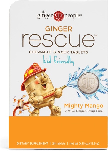 [BRSWKZQCCYDBQAL2] Ginger People Ginger Rescue® Tablete masticabile de droguri Digestive Sănătate, 5.5 oz Tablete masticabile, Aroma Mango puternic, Kid Friendly, 0.55 Oz, 24 Conte (Pachet de 1)