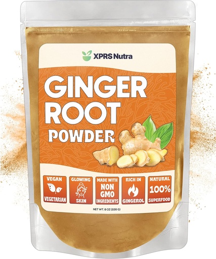 [BRSW2FQ3CEMGECLZ] XPRS Nutra Ginger Powder - Premium Ground Ginger Root Powder with Potent Spicy Flavor - Ground Ginger Powder - Vegan Friendly Sustainably Grown Powdered Ginger (8 Ounce)