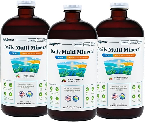 [BRSROH35CINGEDTB] LIQUIDSVEIKATOS Dienos Multi Mineralinis Skystasis priedas su Fulvic Acid, Augalų pagrįstas Jonic Aquamin Sea Trace Ocean Minerals - Imuninė parama, Energija, Gut Health, Detox - Pagaminta JAV, Vegetarian (3 rinkinys)
