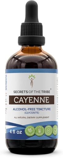 [BRSRMYI6OVYBQEQ2] Secrets of the Tribe Cayenne Tincture Alcohol-Free Extract, High-Potency Herbal Drops, Tincture Made from Cayenne Capsicum annuum Invigorating Effect 4 oz
