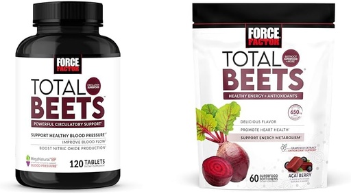 [BRSRAYYYBADWAHL4] Force Factor Blood Pressure & Total Beets Chews Nitric Oxide Cardiovascularis Support Grapeseed Antioxidants 120 Count & 60 Chews