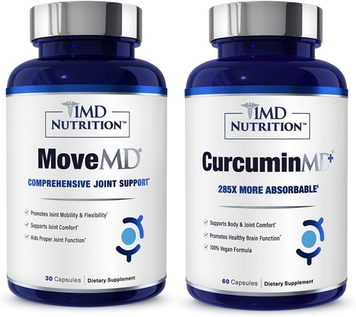 [BRSW2HQZOYOQM2D5] 1MD Nutrition MoveMD & CurcuminMD Plus 번들 | 콜라겐, 심황 쿠르쿠민 및 Boswellia Serrata | 관절 건강 보충교재