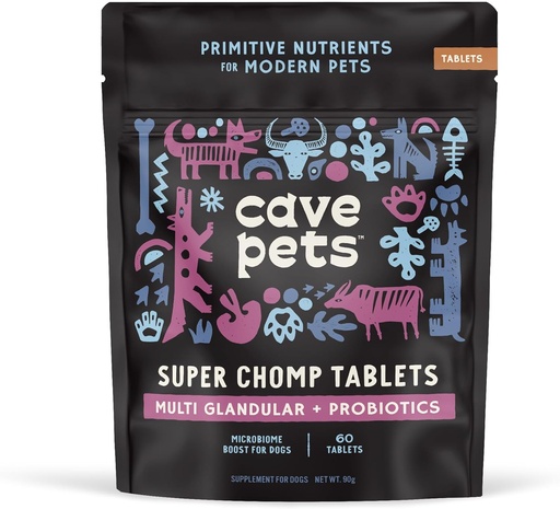 [BRSROBQ3OYIAYCI6] Cave Pets, Super Chomp Tablets, Dog Probiotic Supplement for Digestive Health, Multi-Glandular & Probiotics, 60 Tablets