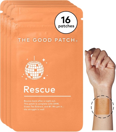 [BRSWYAIOBN4GGH3Z] The Good Patch Rescue Recovery Patch, Natural Patch with DHM, Vitamin B1, and Green Tea, Plant-Powered Wearable Wellness, Support After a Night Out (16 Total Patches)