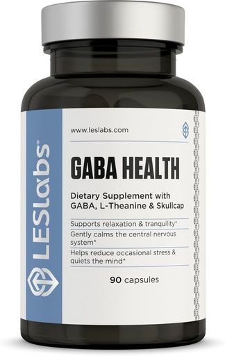 [BRSW2YD5CQGWECY3] LES Labs GABA Health – Calm Mind & Relaxation, Stress Relief, Support Neurotransmetteur & Sommeil profond – GABA, Taurine, Passionflower, Skullcap, L-Theanine & Magnésium – Supplément non OGM – 90 Capsules