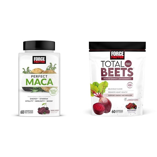 [BRSRAY33AF5R6HTZ] Force Factor Maca & Beet Soft Chews Bundle with 60 Maca Chews and 60 Beet Chews for Energy, Stamina and Heart Health
