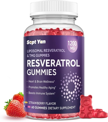 [BRSREZYZCMNRMFDG] Liposomal NAD Resveratrol Supplement Gummies 1200mg with NAD+, Quercetin, TMG, Pterostilbene, Red Wine Extract, Antioxidant, Healthy Aging, Cellular Repair, Energy, Brain Function - 60 Gummies