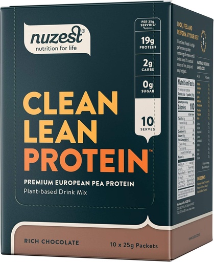 [BRSWKGYQAQOB2YLY] Nuzest - Pea Protein Powder - Clean Lean Protein, Premium Vegan Plant Based Protein Powder, Dairy Free, Gluten Free, GMO Free, Protein Shake, Rich Chocolate, 0.9 oz, (Pack of 10)