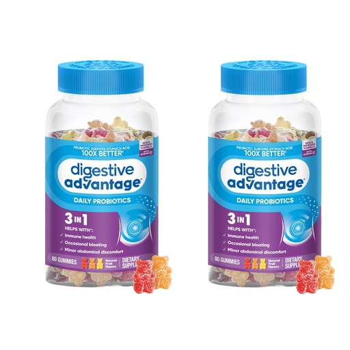 [BRSWGYYDOZ5R4GTK] Digestive Advantage Probiotic Gummies For Digestive Health, Natural Fruit Flavors Vitamin D, Daily Probiotics For Women &Men Occasional Bloating, Minor Abdominal Discomfort & Gut Health, 80ct (2 Pack)