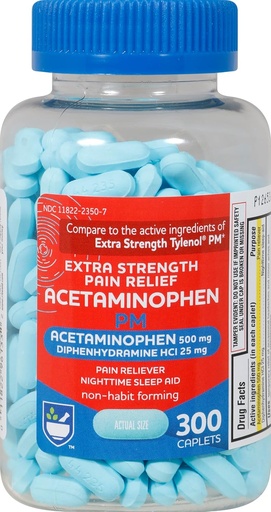 [BRSW2BA5AEOR6YLK] Rite Aid Extra Strength Pain Relief Acetaminophen PM Caplets, 500mg Acetaminophen / 25mg Diphenhydramine - 300 Count - Nighttime Pain Reliever + Sleep Aid