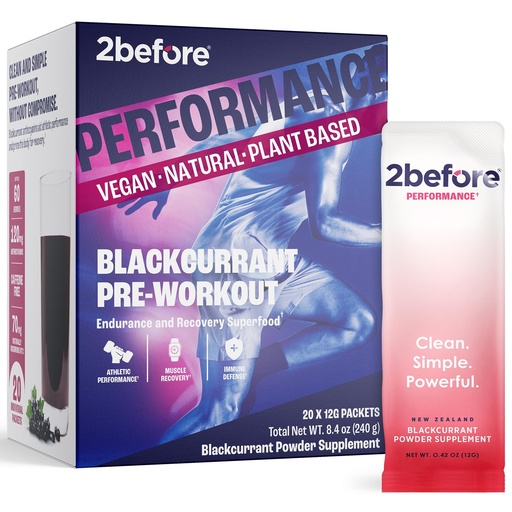 [BRSW2ALYOYOQ4ALJ] 2before Blackcurrant I All Natural Vegan Pre Workout, Caffeine Free I Clean Energy, Endurance, Recovery I Pre Workout Women and Men I 20 x Individual Packets I Informed Sports Certified