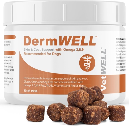 [BRSWGZLQBACRYE3X] VetWELL Omega 3 Supplement for Dogs with Antarctic Krill Oil, Astaxanthin, Omega 3 6 9, EPA, DHA for Amazing Skin and Coat (60 Count)