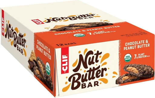 [BRSWKFDZAUFGYEA3] Clif Bar - Nut Butter Bar - Organic Snack Bars - Chocolate Peanut Butter - Organic - Plant Protein - Non-GMO (1,76 Ounce Protein Snack Bars, 12 Count)