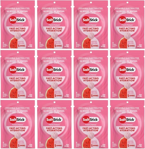 [BRSWGBI6OQNGEYIV] SaltStick Electrolyte FastChews - 120 Watermelon Resealable Chewable Electrolyte Tablets for Hydration, Salt Tablets for Running - 120 Tablets